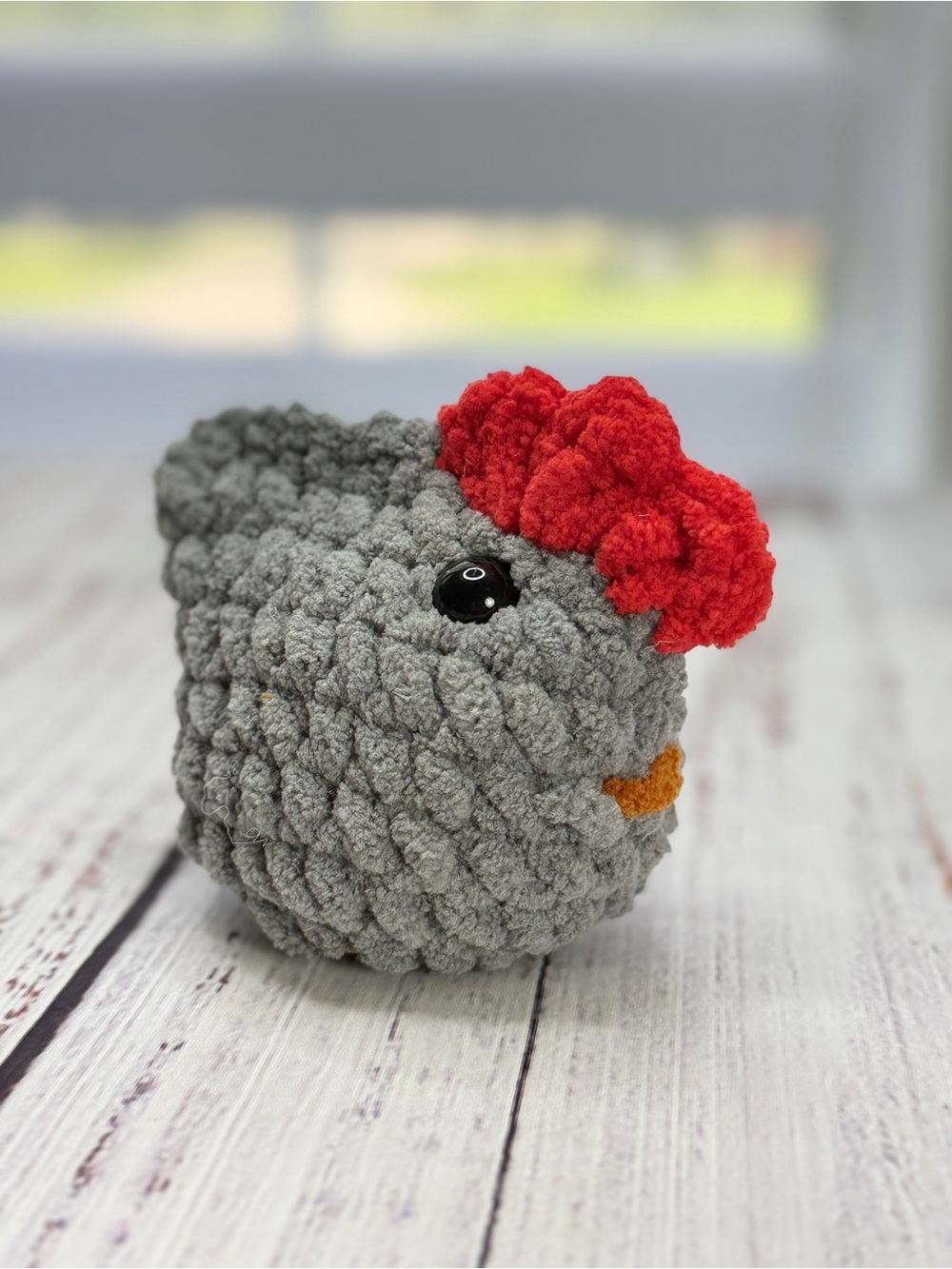Handmade Plush Crochet Chicken - Gray with Red Comb